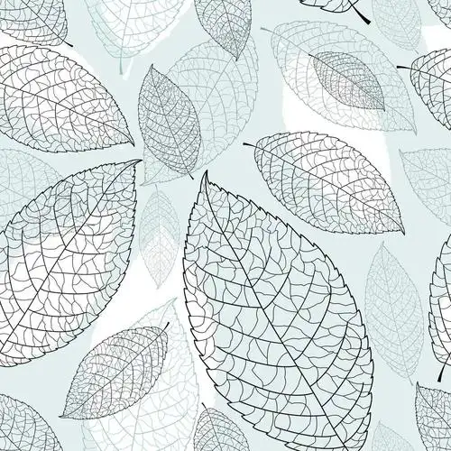叶子的图形纹理,美丽无缝图形模式的蓝色背景上的叶子