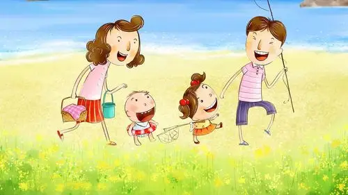 一家四口幸福温馨卡通图片,高清图片,电脑桌面-壁纸族