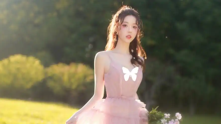 粉色婚纱裙子 鲜花 森系美女壁纸高清大图预览1920x1080_美女壁纸下载