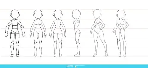 5头身女性女性q版人体三视图与透视图练习