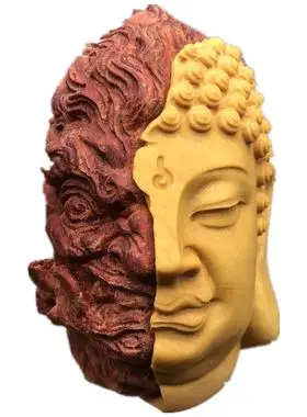 崖柏黄杨木手工雕刻工艺品佛魔一念之间善恶平安吊坠挂件手玩把件