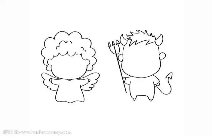 天使与恶魔简笔画教程