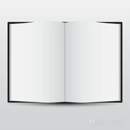 白色已打开的书的空白页.矢量