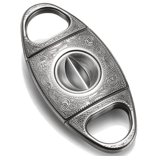 茄皇(cigarking)雪茄剪便携式双刃不绣钢刀刃雪茄钳v型锋利精美雕花