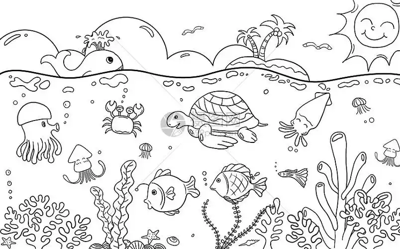 海洋世界简笔画插画图片下载-正版图片401698037-摄图网