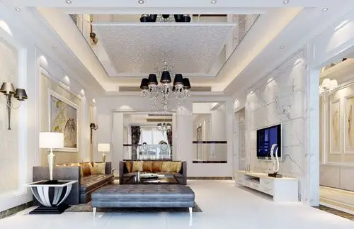 现代简欧风格别墅客厅吊顶装饰装修效果图案例