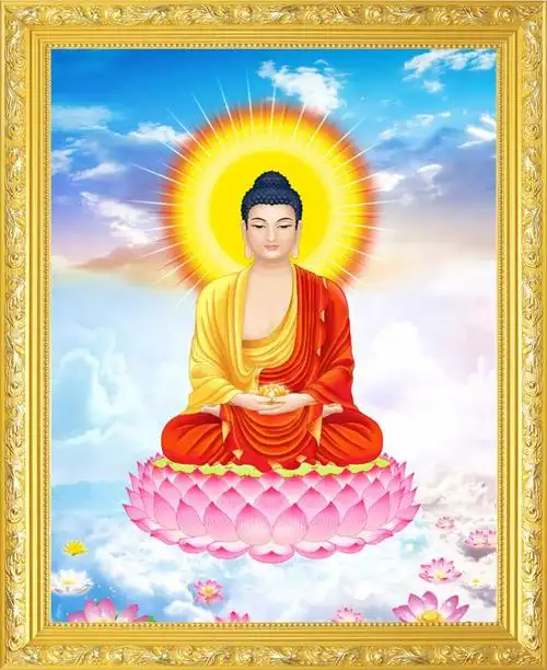 大小款南无阿弥陀佛佛像画像挂像挂画自粘贴画丝绢卷轴画可带木框