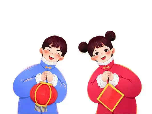 2021福娃过年拜年小孩拿福字拿鞭炮卡通人物素材eps素材福娃年画元素