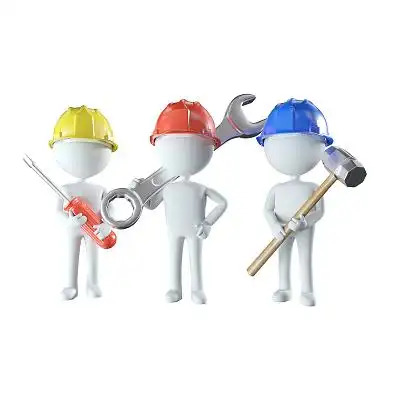 头戴安全帽抱着工具锤子扳手改锥的3d小人png素材3d小人元素