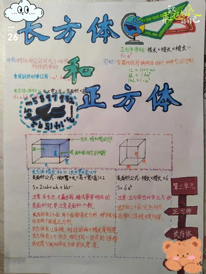 长方体和正方体手抄报(五下)(第三单元) 长方体和正方体手抄报(五下)