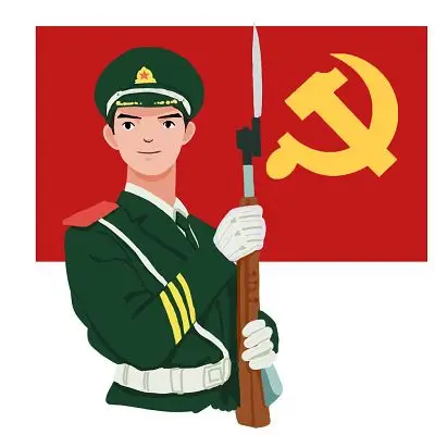71建党节手绘装饰风军人持枪注目礼人物素材