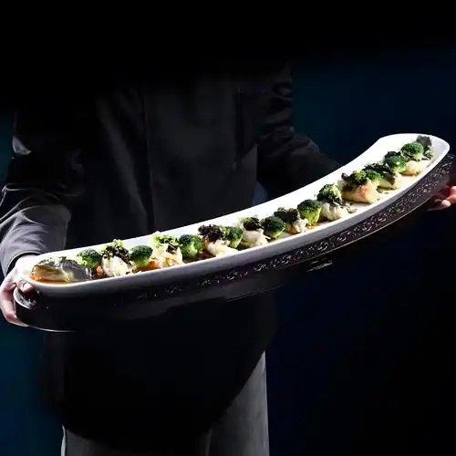 商用餐厅酒店摆盘鳗鱼会所饭店特色意境创意餐具长条一米烤带鱼盘