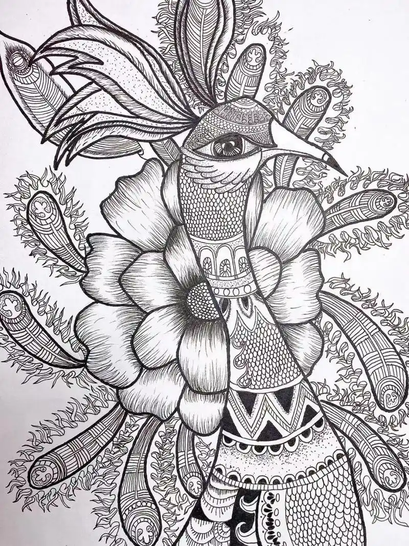 学生线描作品 今天分享一幅十岁小学员的线描作品,图二是刚开始学线描