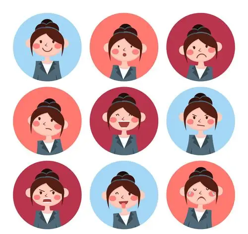 9款圆形女子头像表情矢量素材_矢量人物_懒人图库