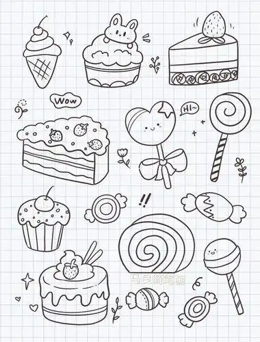 简笔画|零基础简单甜点美食蛋糕手帐素材简笔画甜品