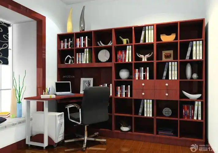 现代简约家具拐角书柜装修图片大全_设计456装修效果图
