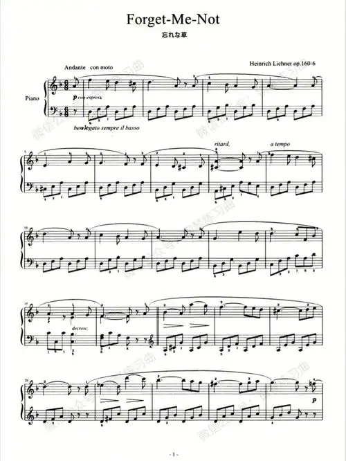 李希纳勿忘我小众钢琴曲谱
