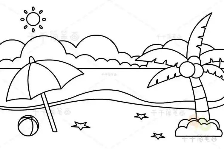 夏天海边的简笔画