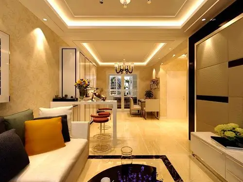 100平方房子现代简约装修 客厅吧台装修效果图