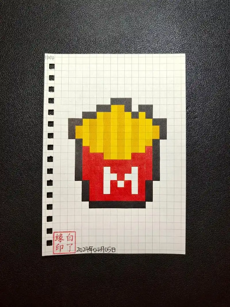 像素画 麦门薯条93 临摹非原创94一只像素猫 a6网格 - 抖音