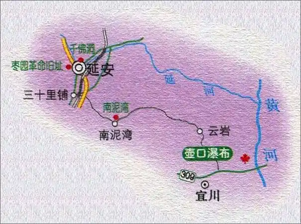 延安至壶口瀑布旅游路线图