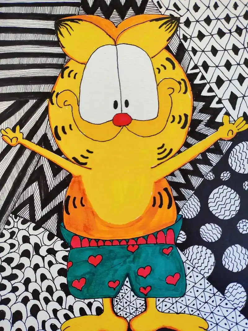 加菲猫线描儿童创意画