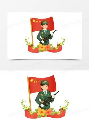 手绘卡通八一建军节女军人场景免抠素材