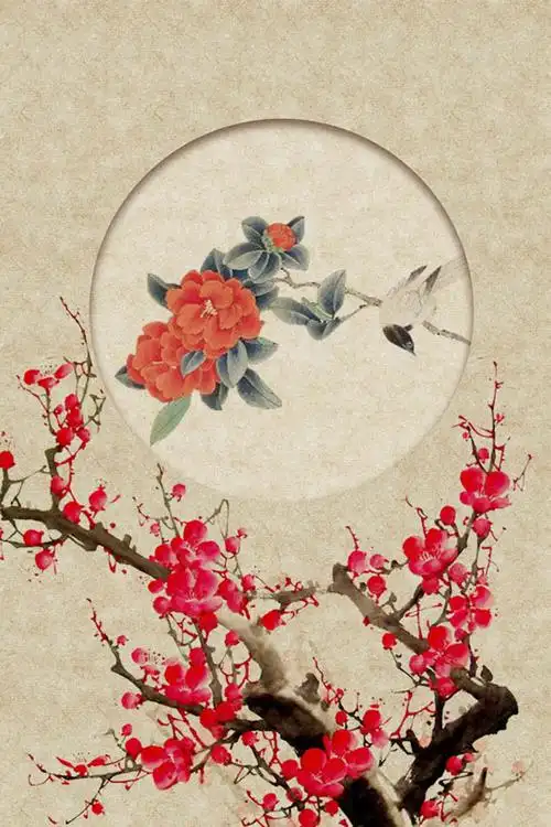 工笔画梅花psd素材