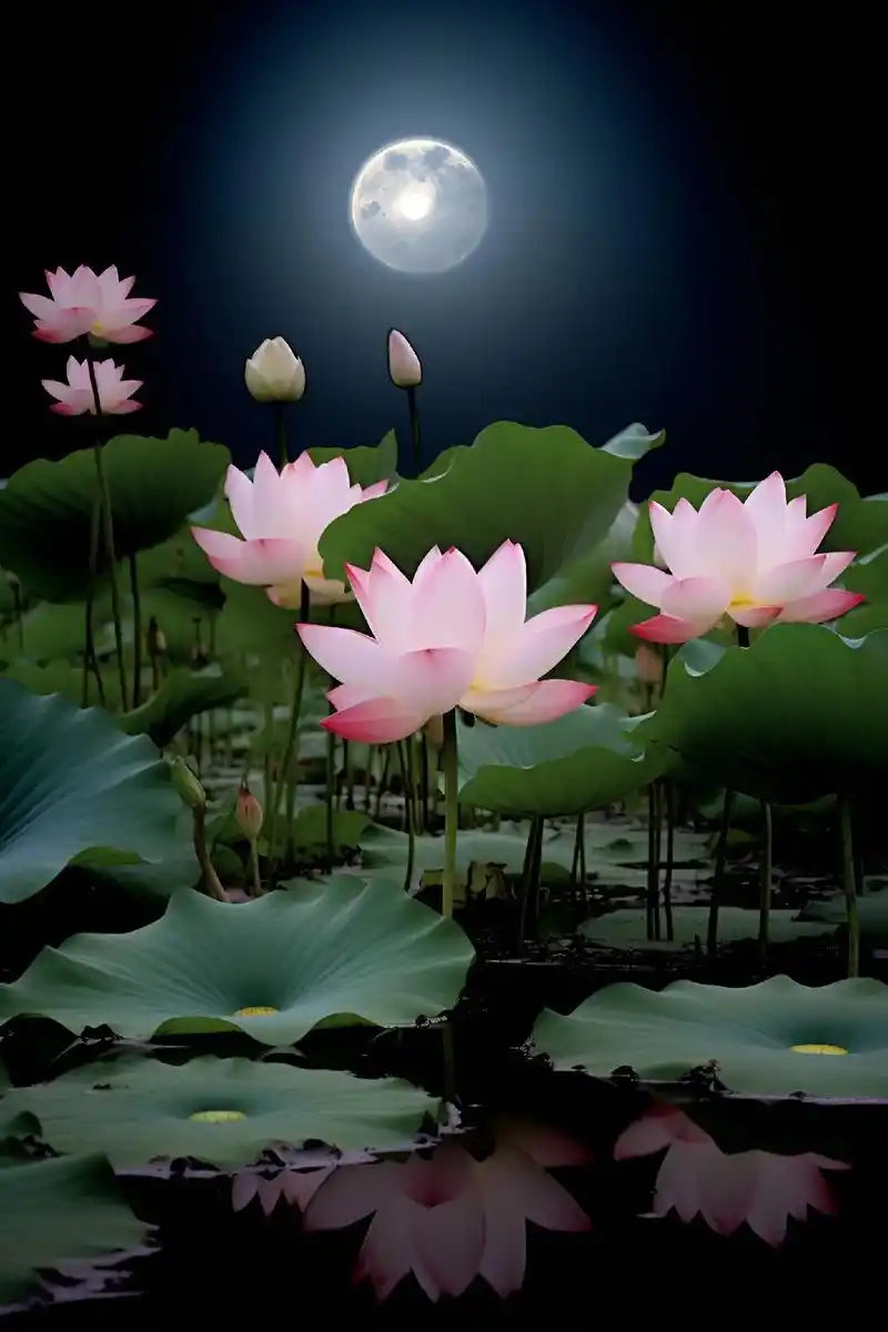 荷塘月色.夜深人静,皓月当空,清澈如水,宁静温馨.荷花盛开, - 抖音