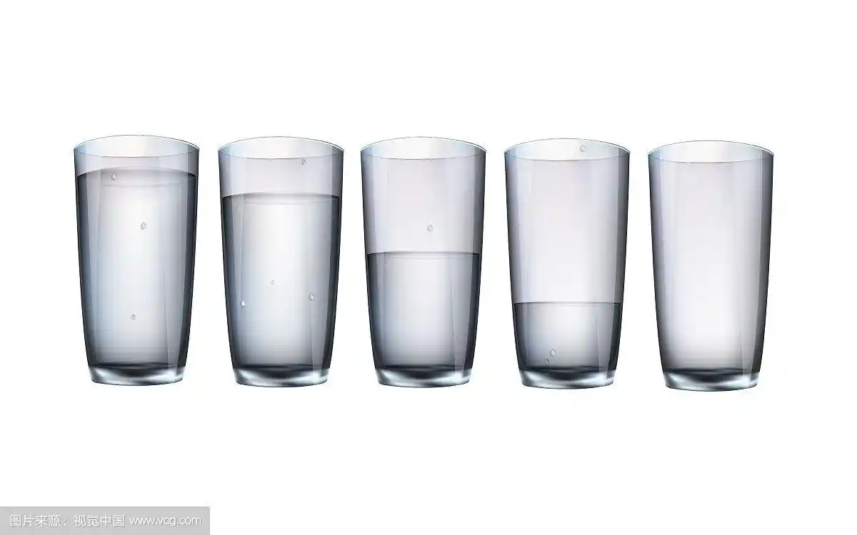 一套装满水的杯子