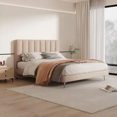 曲美家居qm床双人床真皮大小床现代简约卧室软床浅咖色1820m