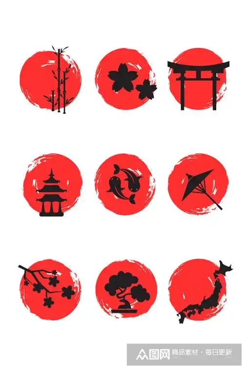 圆形日本元素图标矢量素材