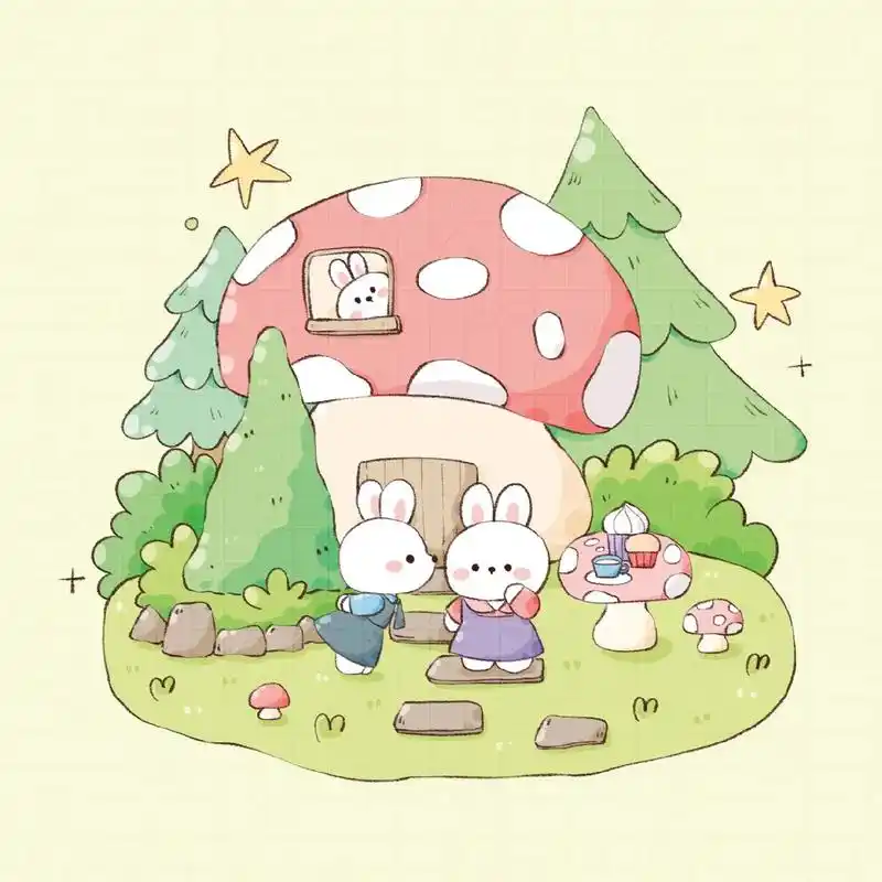 原创蘑菇屋小场景 #卡通 #超萌 #简笔画 #治愈系 #插画 - 抖音