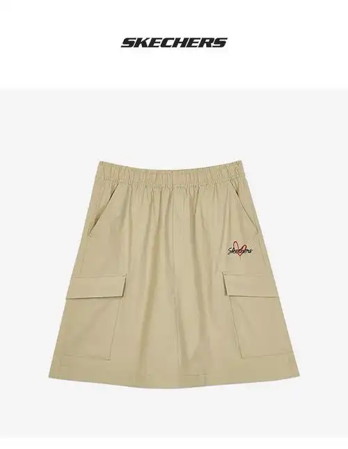 斯凯奇女裙2022年新款松紧爱心涂鸦休闲运动a字裙中长裙l221w255碳