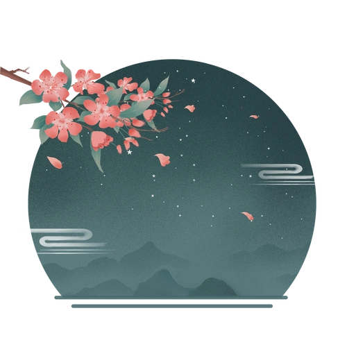 中国风古风手绘插画水墨山水花枝花瓣免抠png元素