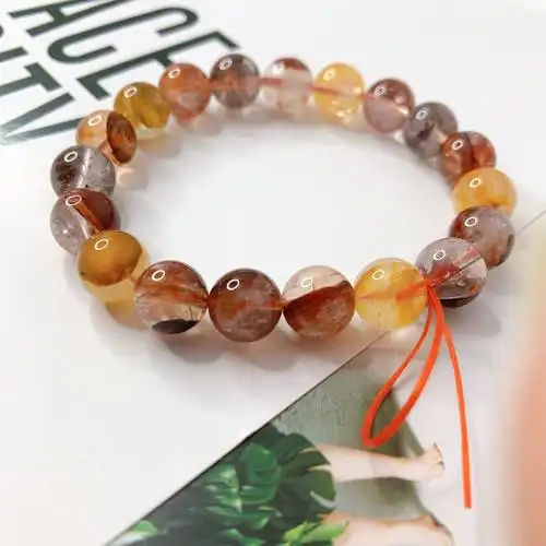 天然红黄彩胶手链鸩羽幽灵异象水晶手串本命年手链