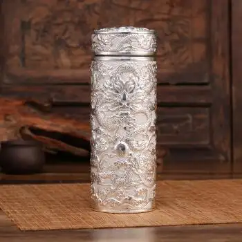 内外纯银杯子999纯银礼品茶杯保温杯九龙杯纯银内胆水杯 内外纯银九龙