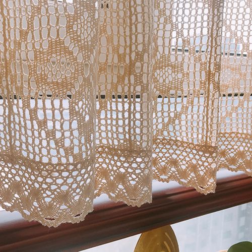 窗帘美式乡村棉线钩针厨房半帘飘窗复古小窗成品窗帘
