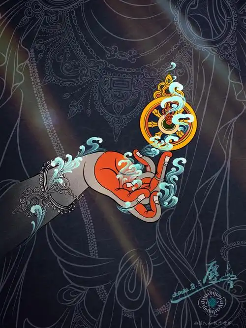 金刚轮菩萨佛手印西藏寺院壁画系列4
