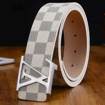 高档轻奢礼品lv字母扣头裤腰带软皮皮带 l银扣 白格 110cm【图片 价格