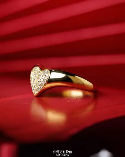 mypapa彩宝甜蜜桃心g18k金厚镶钻石爱心戒指女礼物鉴定j1-6-33 更多请