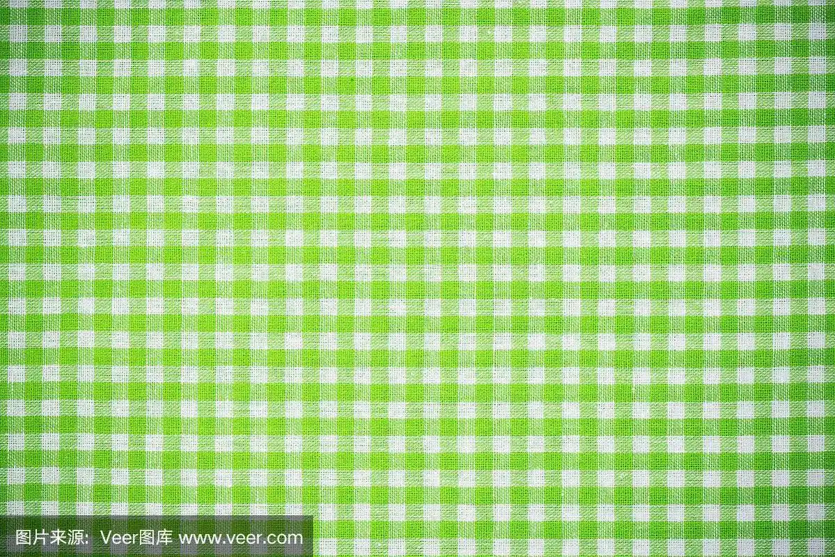 空的绿色格子厨房布或布