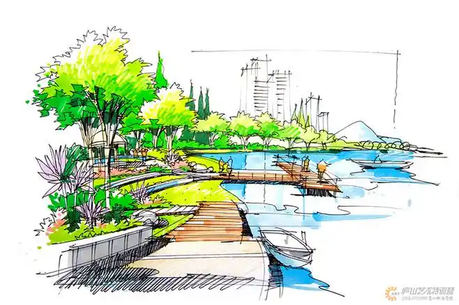 2013年邓蒲兵手绘滨水景观马克笔表现园林景观手绘站绘吧手绘网