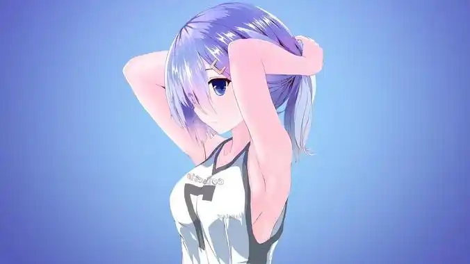 可爱动漫女生,蓝色背景,4k壁纸