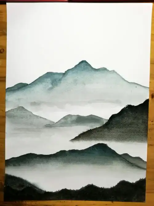 【手绘】水彩风景(云中山峰)