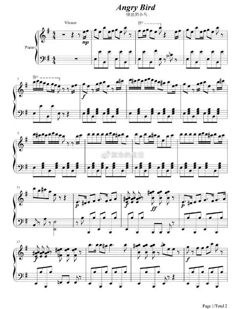钢琴谱双手简谱愤怒的小鸟背景音乐angrybirdsthememusic