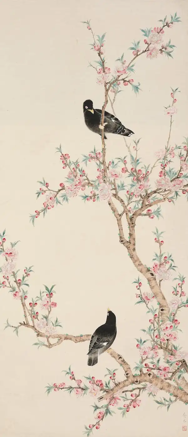 乔木《桃花八哥》(全国青年展作品)1957年