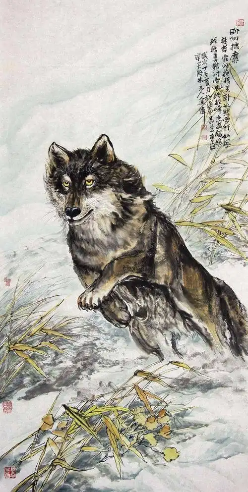 艺术家左进伟工笔国画狼赏析:所向披靡 尽展雄风