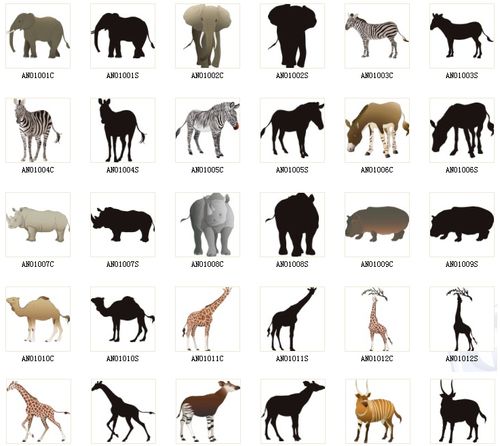 野生动物老虎大象犀牛斑马猴子羚羊狮子刺猬豹动物剪影矢量素材a6