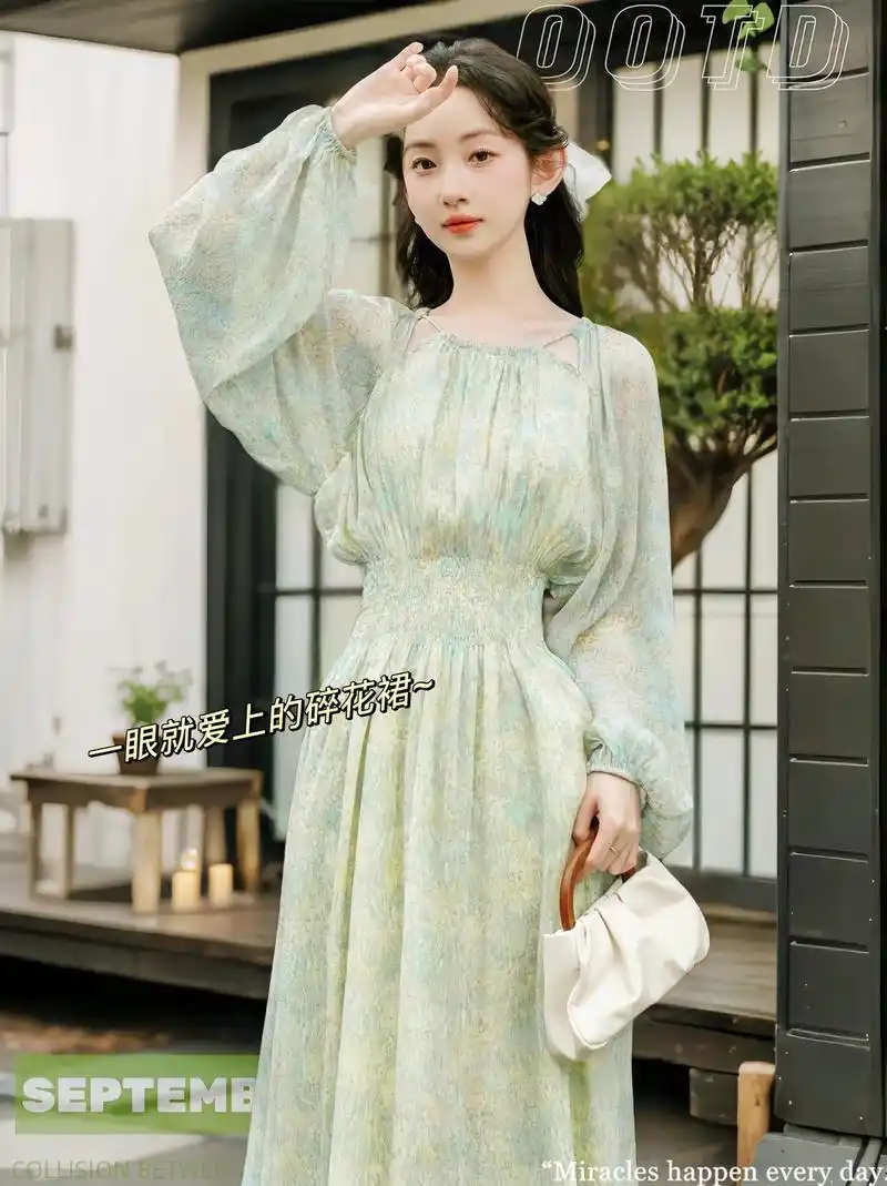春日穿搭,仙女范儿碎花裙春天来了